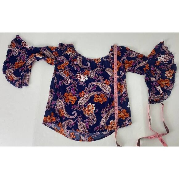 Whimsigoth Bell Sleeve Shirt Blouse Floral Rayon Blue Purple Small - Picture 4 of 8
